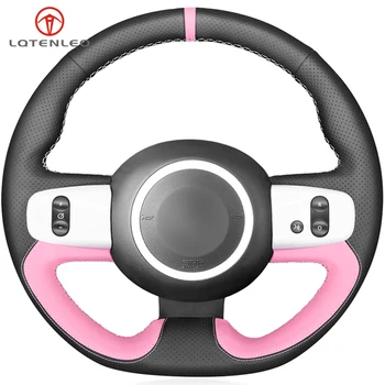 

LQTENLEO Black Pink Leather DIY Hand-stitched Car Steering Wheel Cover For Renault Twingo 3 2014-2019 Twingo RS 2014-2019