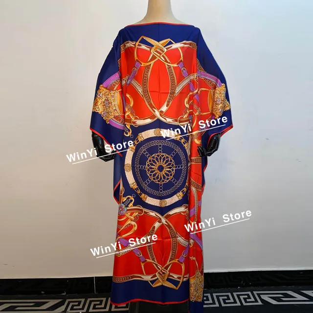 Africa Fashion Blogger Recommend Popular printed Silk Kaftan Maxi dresses Loose Summer Beach Bohemian kaftan long dress for lady 14