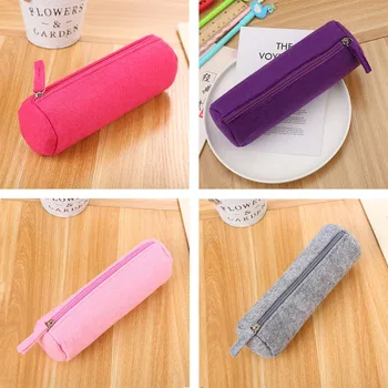 

1pc Pencil Bag Quality Student Felt Pen Bag Creative Stationery Large Capacity Pencil Storage Bag Cylinder Zipper Pencil Case