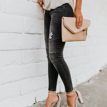

Women shinny sexy Jeans brand destroyed Trousers Skinny Stretch high quality plus size ladies jean Pants
