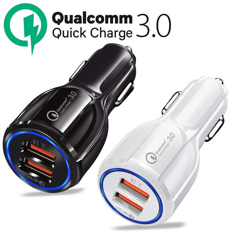 

Car Charger Quick Charge 3.0 QC 3.0 Fast Charging Adapter Dual USB Car-Charger For iphone Micro USB Type C Cable Phone Chargers