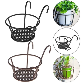 

Balcony Hanging Flowerpot Plant Creative Iron Racks Outdoor Window Round Shape