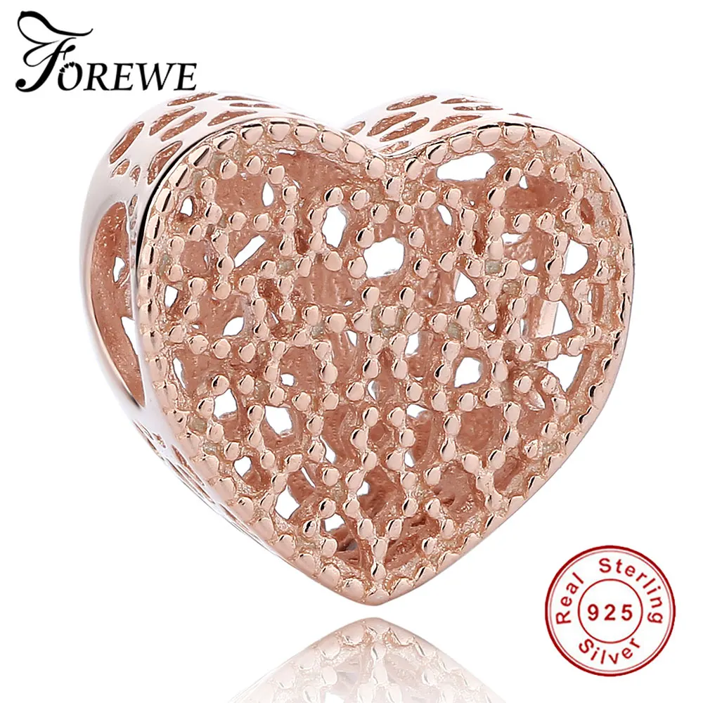 

Forewe Real 100% Real 925 Sterling Silver Hollow Heart Love Charm Beads Fit Original Bracelet Authentic DIY Jewelry Gift