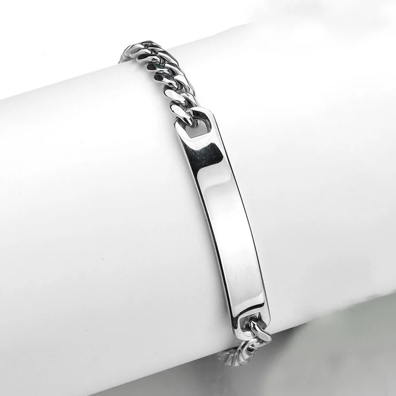 custom silver Nameplate bracelets mens stainless steel fashion charm chains bracelets chain on hand gifts for man simple