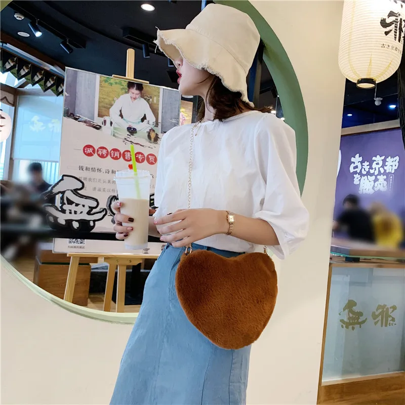 

WOMEN'S Bag 2019 Korean-style Fashion New Style Trend Heart Shape Maomao Bag Single-shoulder Crossbody Bag WOMEN'S Bag