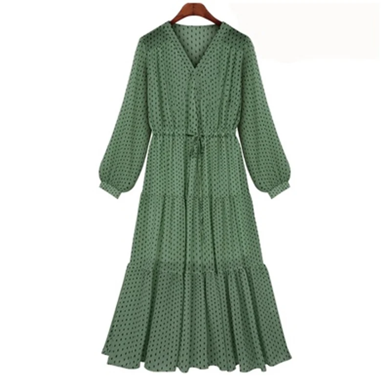 

Loose Oversized 5XL Women Tunic Dresses Autumn Winter V-Neck Long Sleeve Female Clothing Robe Dot Print Ladies Cake Dress KE1903