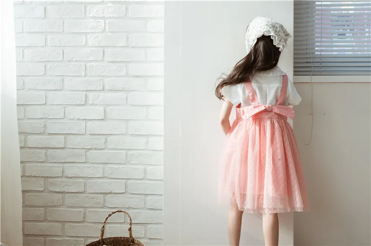 Весна-лето, стиль, детская одежда, корейский стиль, рубашка с короткими рукавами для девочек кружевная рубашка INS, Одинаковая одежда для родителей и детей