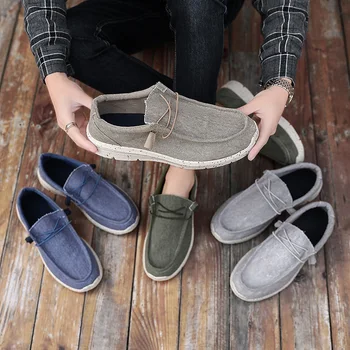 

2020 summer canvas men shoes breathable casual driving shoes slip easy to wear men's flat shoes soft big size loafers
