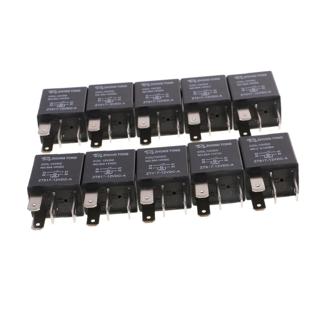 DC 12V 30 AMP Car Automotive Boat Truck 4 Pins SPST Alarm Relay Pack of 10