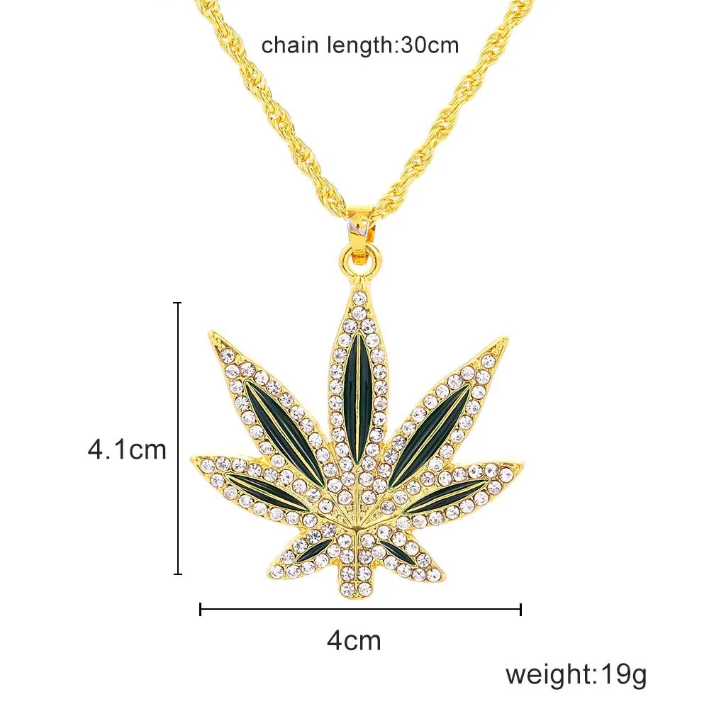Веер со стразами Bling длинное ожерелье кулон кленовый лист хип хоп ожерелье для женщин и мужчин вечерние аксессуары
