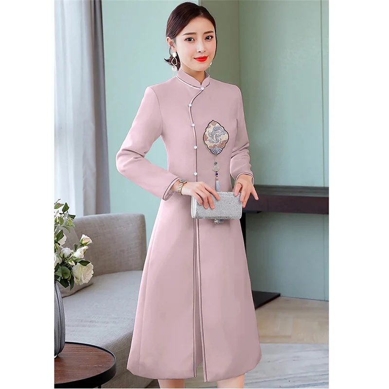 Китайское платье для женщин, элегантное, винтажное, cheongsam qipao, платье, пальто, толстое, теплое, женское, tangsuit vestidos для зимы и осени - Цвет: color2