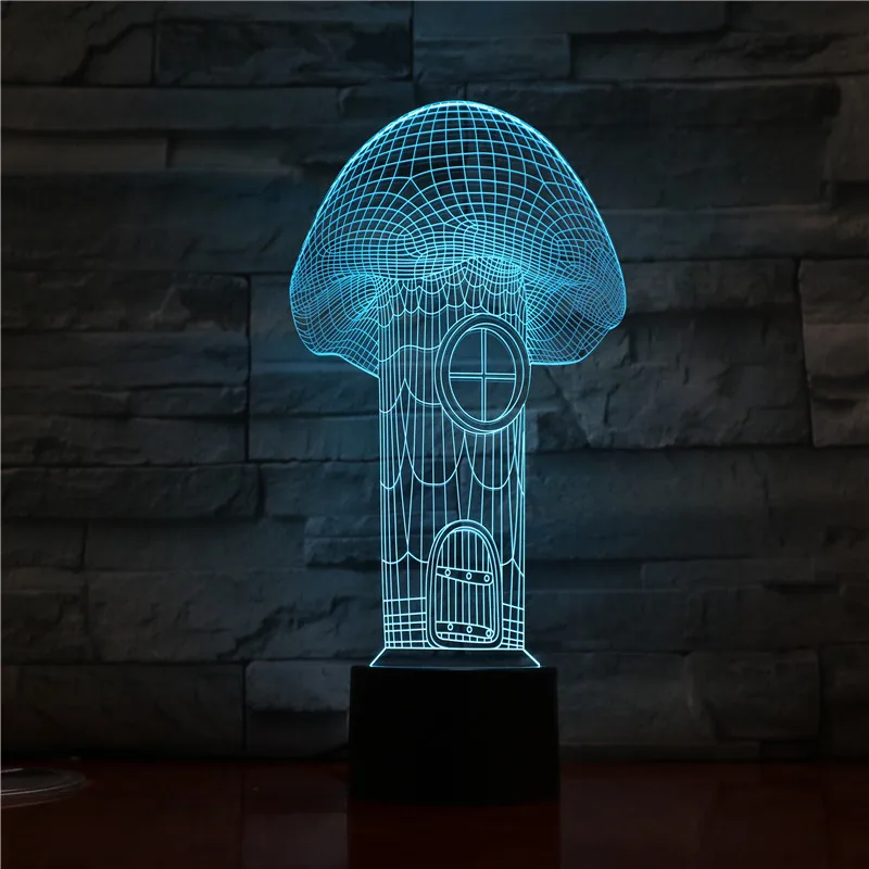 Ночник 3D в виде мультяшных грибов светодиодный светильник с USB кабелем и