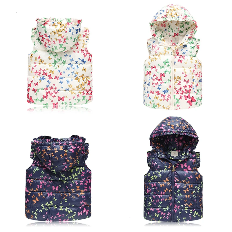 In the winter of new children vest butterfly printing design of baby girls vest in cap lovely vest children warm clothes