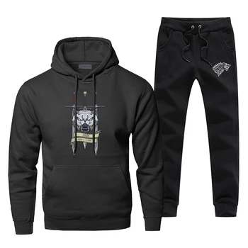 

Fashion Game Of Thrones House Stark Print Sweatshirt Hoodies Pants 2pcs Sets Men Fleece Sportswear Tracksuit Harajuku Streetwear