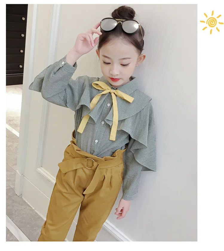 Teen girls clothing spring autumn girls set solid shirt+ pants 2 pcs kids clothes suits fashion outfits for girls 8 10 12 Years