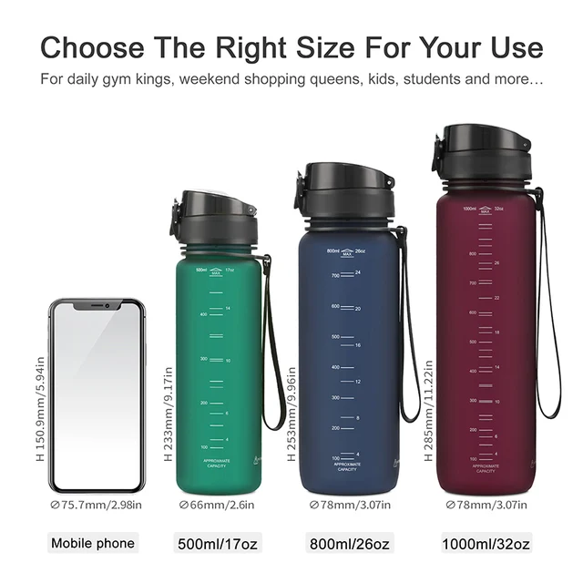 Sports Water Bottle BPA Free Portable Leak-proof Shaker bottle Plastic Drinkware Tour Gym 5
