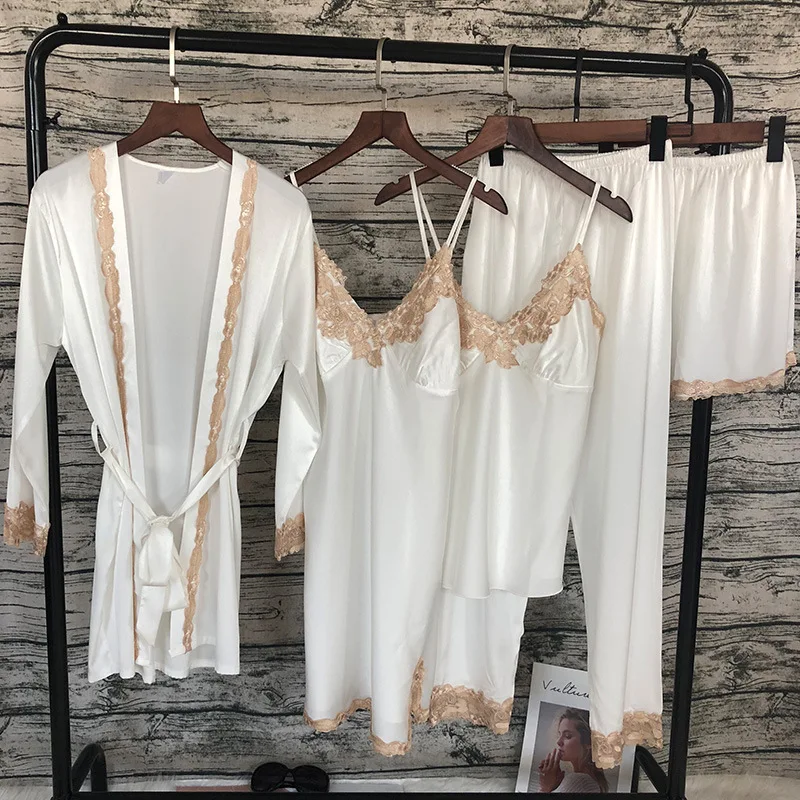 QWEEK, женские пижамы с накладками на груди, сексуальный кружевной женский пижамный комплект, 5 шт., пижама Mujer, домашняя одежда, модная Пижама, одежда для сна