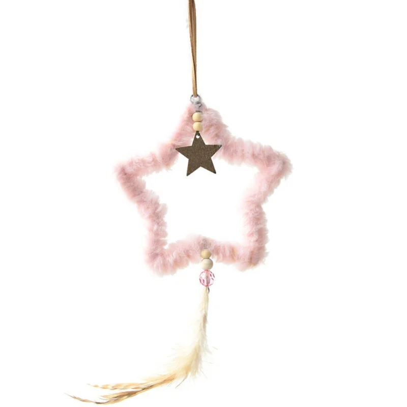 Creative Plush Christmas Tree Hanging Pendant Pink White Heart Star Feather Ornament Christmas Decoration for Home Xmas