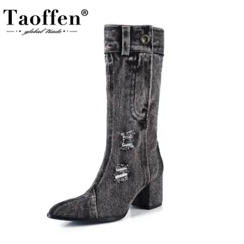 

TAOFFEN Women Short Boots Fashion Zipper Thick High Heel Shoes Woman Mid Calf Boot Casual Daily Lady Sexy Footwear Size 34-40