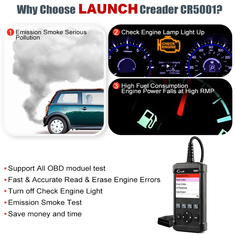 Launch X431 CR5001 Автомобильные диагностические инструменты поддержка Полный OBD2 многоязычный OBDII Автомобильный считыватель кодов двигателя OBD 2 Автомобильный сканер