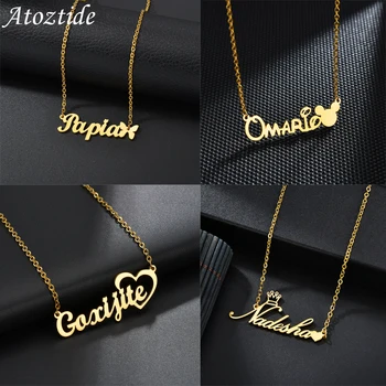 

Atoztide Fashion Custom Name Stainless Steel Necklaces Personalized Jewelry Chain Crown Heart Butterfly Necklace for Women Gifts