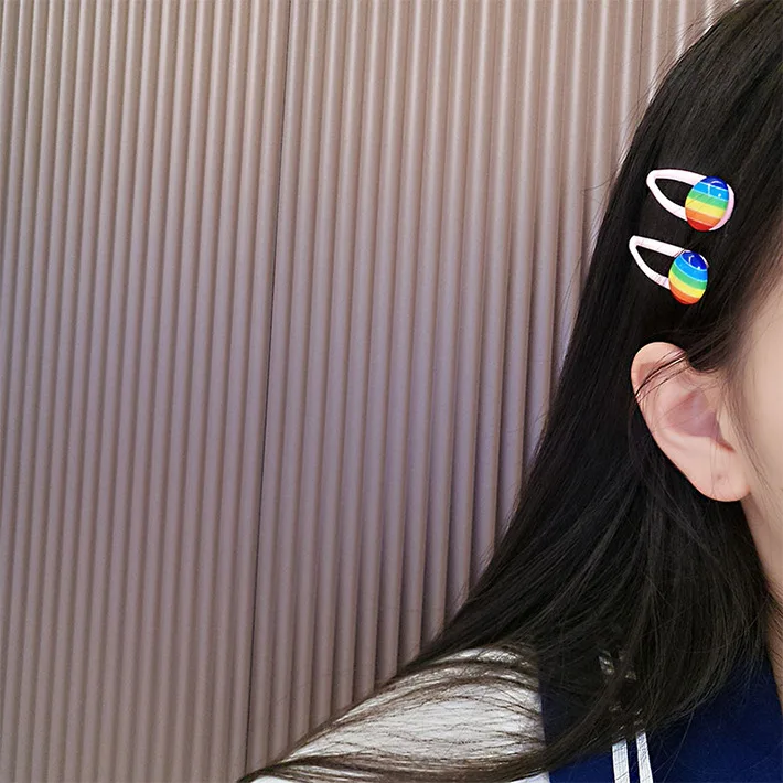 60set/lot 3pcs/set DIY Simple Multi Rainbow Round Button Hair Clips Suits Smile Hairpin Hair Styling Tools Accessories HA1403