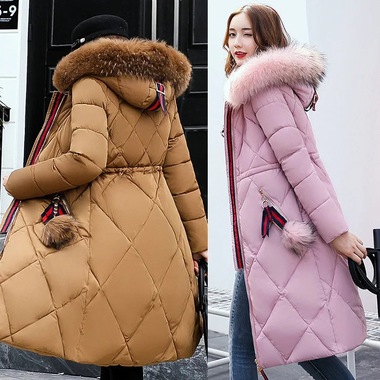 

2019 Autumn And Winter New Style WOMEN'S Dress Korean-style Online Celebrity Warm Fur Collar Bread down Feather Cotton-padded Cl