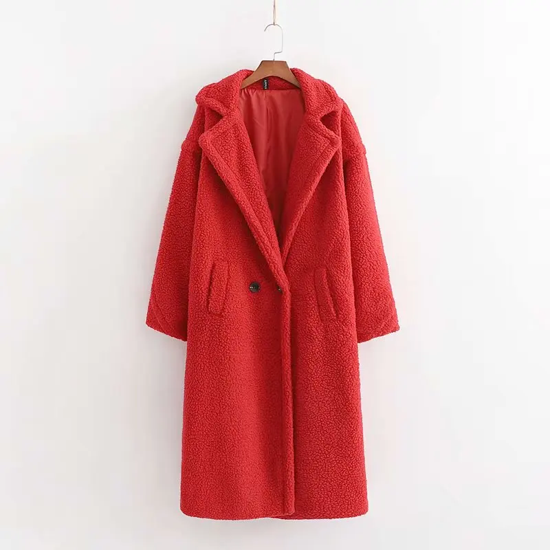 Зимняя женская куртка, плюшевое пальто из искусственного меха, женские уличные негабаритные куртки и пальто, Дамское пальто из овечьей шерсти, пальто из искусственного меха - Цвет: Big Red