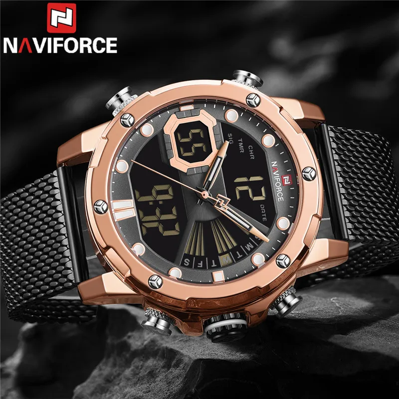 Часы наручные NAVIFORCE Мужские кварцевые цифровые спортивные брендовые роскошные в