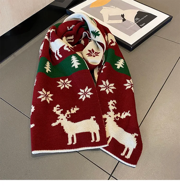 

Autumn and Winter New Christmas Moose Knitted Scarf Female Korean Version of A Hundred Thick Students Warm Hairline Neck Couple