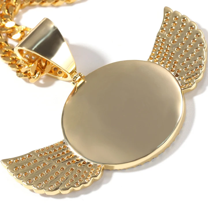 Golden Custom Made Photo With wings Medallions Necklace & Pendant 4mm Tennis Chain Cubic Zircon Men's Hip hop Jewelry Solid Back