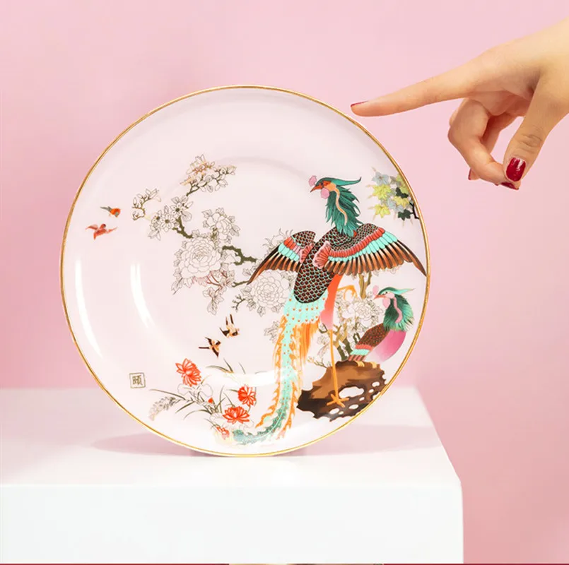 

Luxury Chinese style Bone China Dessert Dishes Plates Western Clubhouse Upscale CeramicTableware Decorative Plate Gift Box