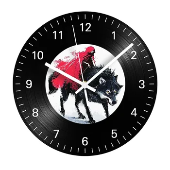 

Black Wolf Shape Decorative Vintage Record Clock Silent Black Vinyl Digital Record Wall Clock for Living Room Decor
