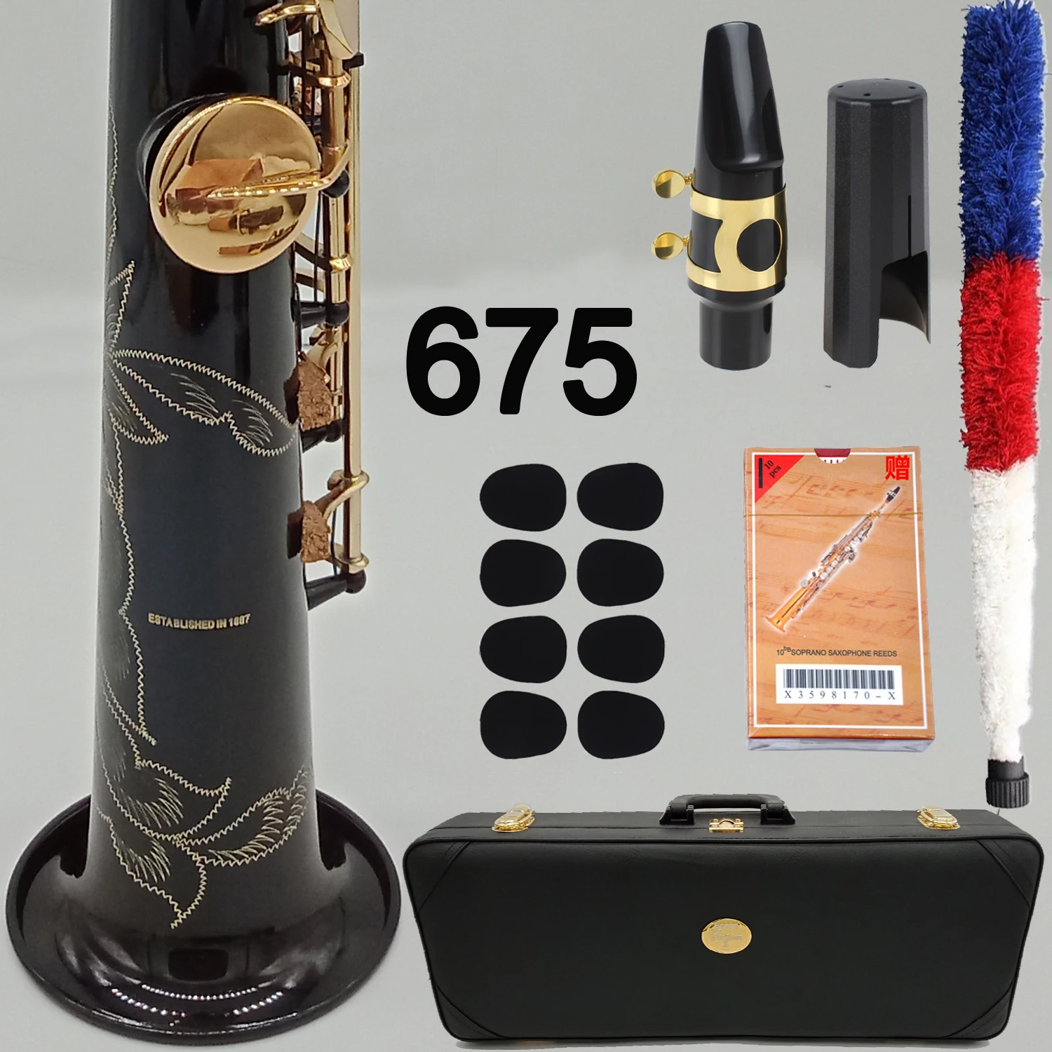 Абсолютно де Син Саксофон сопрано 675 Профессиональный сопрано Sax на заказ золотой лак мундштук трости шеи с чехлом