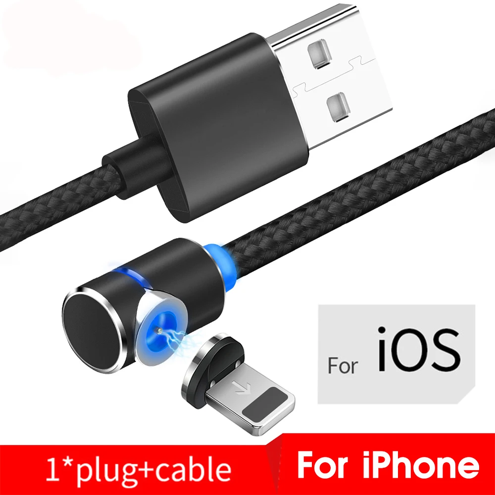 1 м 2 м Магнитный USB кабель Micro usb type C кабель для быстрой зарядки для Xiaomi зарядный магнит Android телефон шнур кабель Microusb - Цвет: For ios Black
