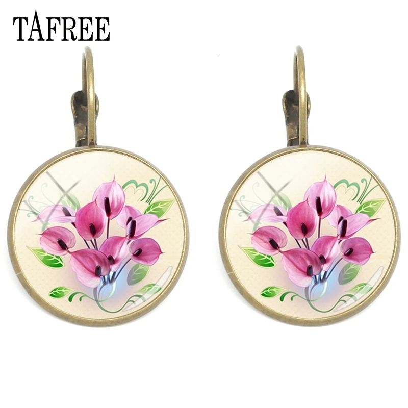 TAFREE винтажные стеклянные Кабошон-цветок, серьги-клипсы, античные бронзовые позолоченные серьги для женщин, рождественский подарок, ювелирные изделия FL10