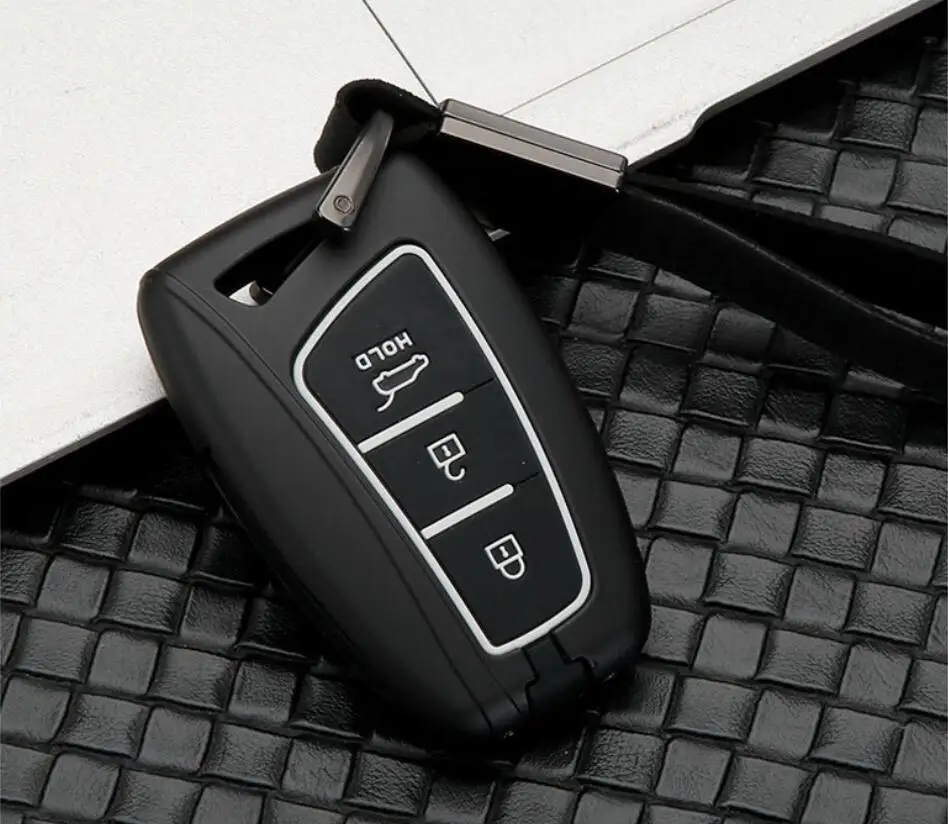 3 button black white Автомобильный Чехол-держатель из углеродного волокна для hyundai Santafe IX45, смарт-чехол для ключей, аксессуары, 3/4 Buton Fob, умный ключ, защита - Название цвета: 3 button black white