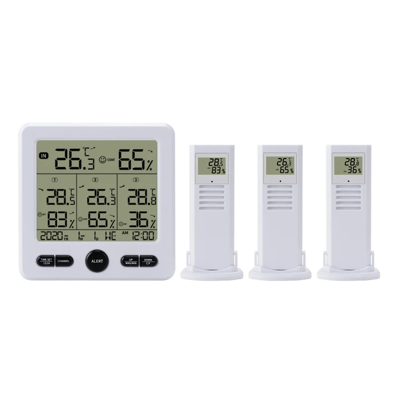 Weather Station Indoor/Outdoor Wireless Digital Thermometer Hygrometer LED  LCD Display Temperature Alarm With 3 Remote Sensors