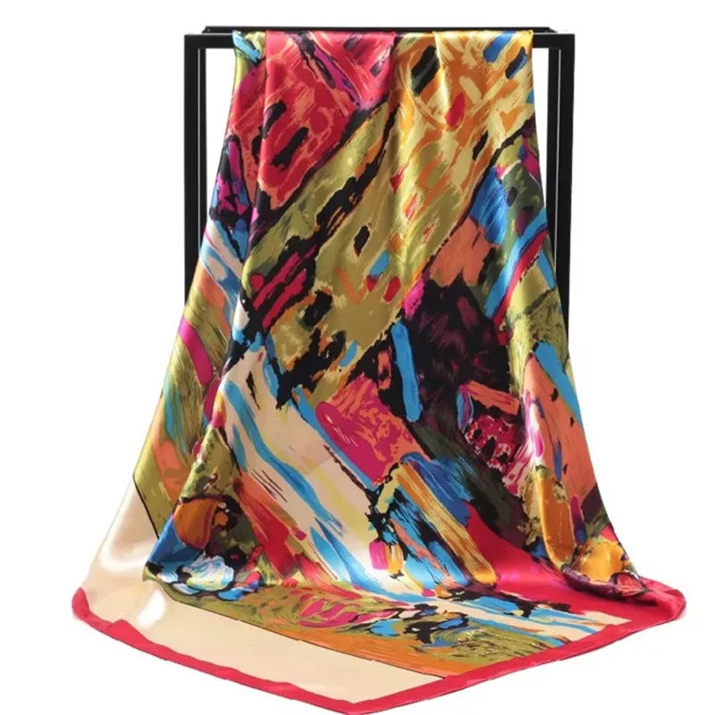 Шелковые шарфы Foulard 90*90 см квадратная голова хиджаб шарф Женский шифон шаль Бандана обертывание глушитель парео - Цвет: 43