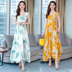 Корейский стиль, Модное шифоновое платье для женщин, весна и лето 2019, новый стиль, большой размер, квадратный воротник, французское