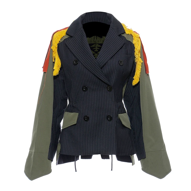 CHICEVER осень модного цвета, в стиле пэчворк куртка пальто для женщин лацкан с длинным рукавом полосатое пальто Женская мода новая Корейская одежда