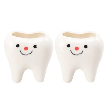 

2pcs Creative Mini Tooth Ceramic Flower Pot Succulents Simulation Tooth Grass Holder Household Bedroom Living Room Decoration (R