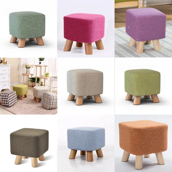 

1PC Footstool Ottoman Cover Fabric Square Furniture Linen Wooden Chair Sponge Cotton Stool Cushion Sleeve Decor