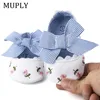 2025 Floral Embroidery Baby Shoes For Newborn Baby Girl Striped Bow First Walker Soft Soles Cute Toddler Anti-Slip Princess Shoe 3