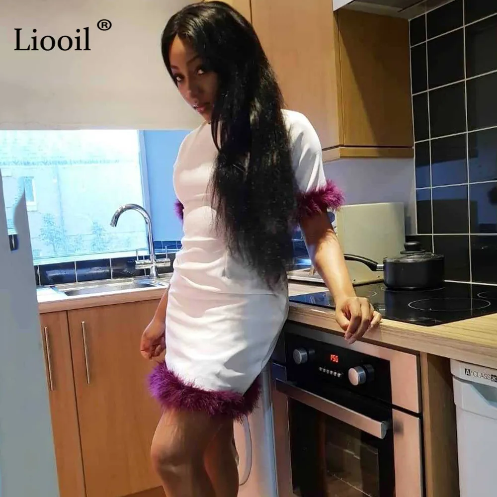 Liooil сексуальное облегающее мини-платье с коротким рукавом и круглым вырезом, черно-белые облегающие платья для женщин, вечерние платья для ночного клуба
