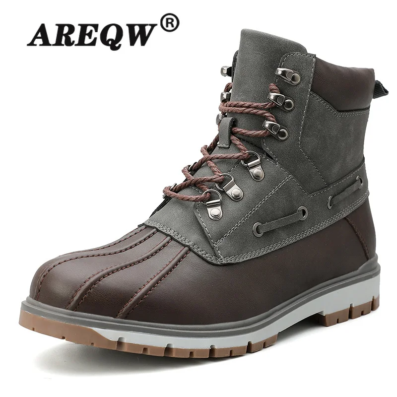 

Brand Winter Men's Boots Thick Plush Warm Snow Boots Lace-UP Men Ankle Boots Outdoor Waterproof Men's Motorcycle Boots 38-47