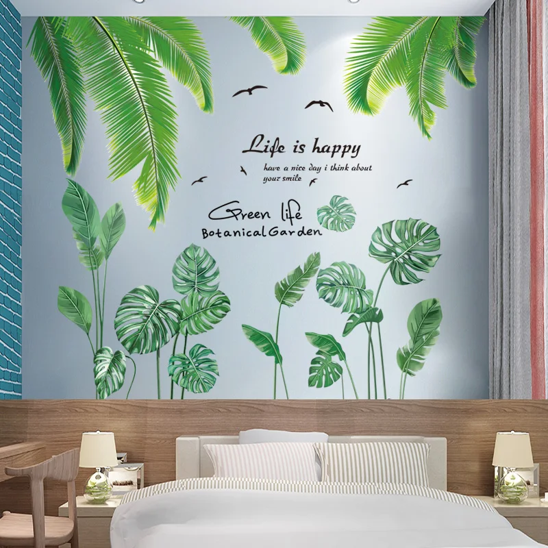 

[shijuekongjian] Green Plant Leaves Wall Stickers DIY Creative Leaves Mural Decals for Living Room Bedroom Home Decoration