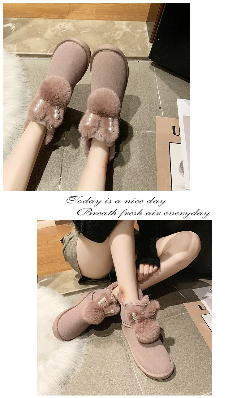 Black Pink Khaki Winter Snow Boots for Women Plus Plush Keep Warm Cute Rabbit Ear Fluffy Furry Ankle Boots Women