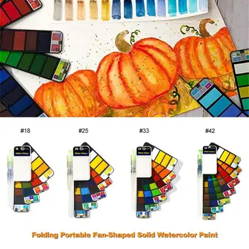 

Folding Portable Solid Watercolor Paint 18/25/33/42 Color Professional Watercolor Fan-shaped Color Block Painting Paint Set