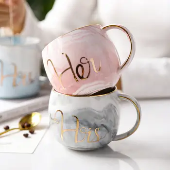 

Creative Marbled Ceramic Cup Couple on The Cup with Gold Side Cover Mug Coffee Cup Tea Cup Coffee Cup Tazas De Ceramica Mugs